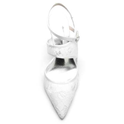 Bridal Stiletto Shoes for Women with Silk Satin Lace Mesh and Buckle