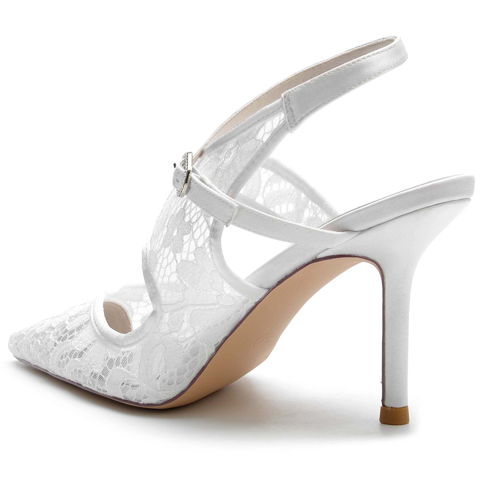Bridal Stiletto Shoes for Women with Silk Satin Lace Mesh and Buckle