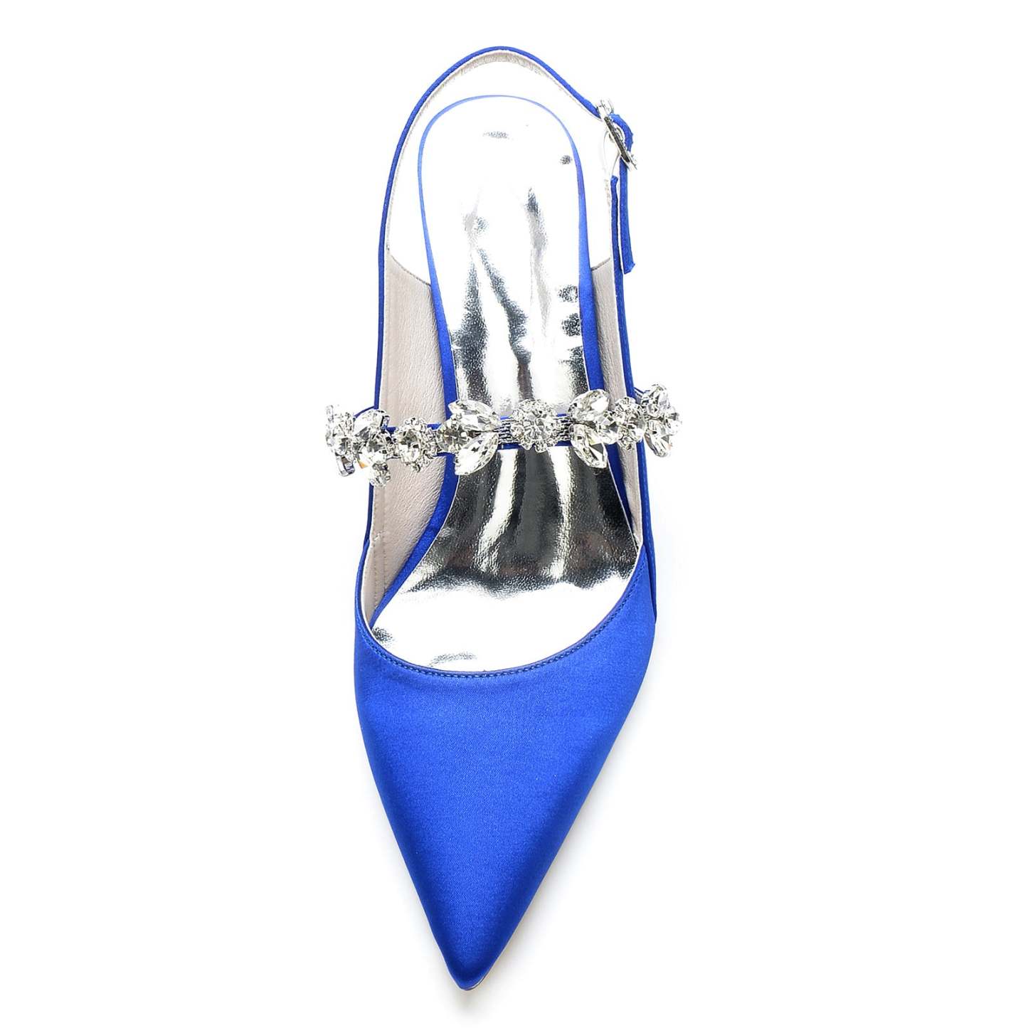 Bridal Stiletto Heels for Women with Rhinestone Buckle and Pointed Toe in Silk Satin