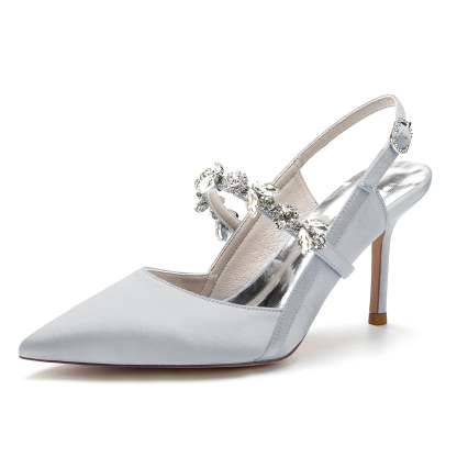 Bridal Stiletto Heels for Women with Rhinestone Buckle and Pointed Toe in Silk Satin
