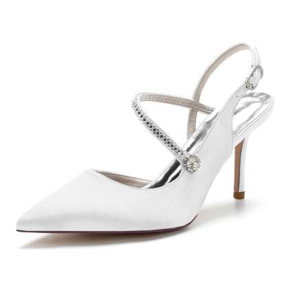 Bridal Stiletto Shoes for Women with Silk Satin and Crystal Buckle