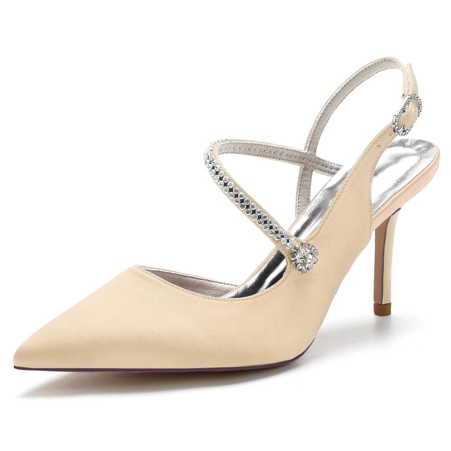 Bridal Stiletto Shoes for Women with Silk Satin and Crystal Buckle