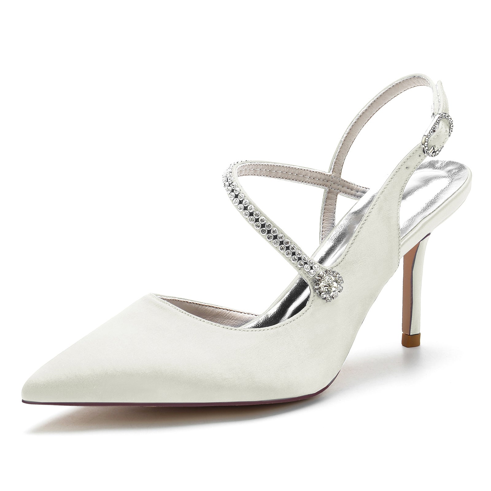 Bridal Stiletto Shoes for Women with Silk Satin and Crystal Buckle