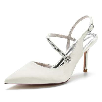 Bridal Stiletto Shoes for Women with Silk Satin and Crystal Buckle