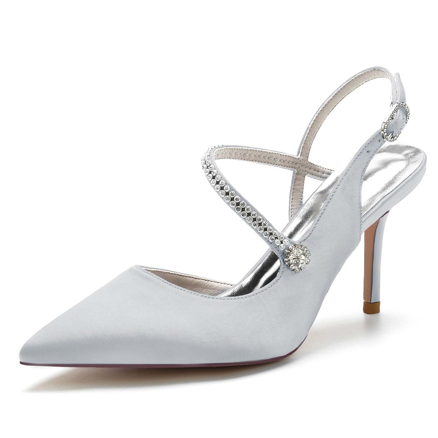 Bridal Stiletto Shoes for Women with Silk Satin and Crystal Buckle