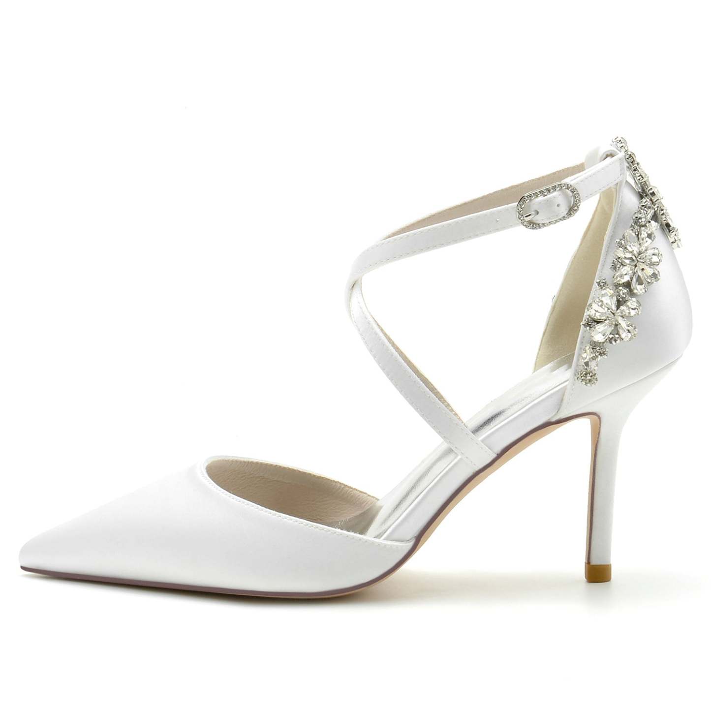 Bridal Stiletto Shoes for Women with Crystal Straps and Pointed Toe