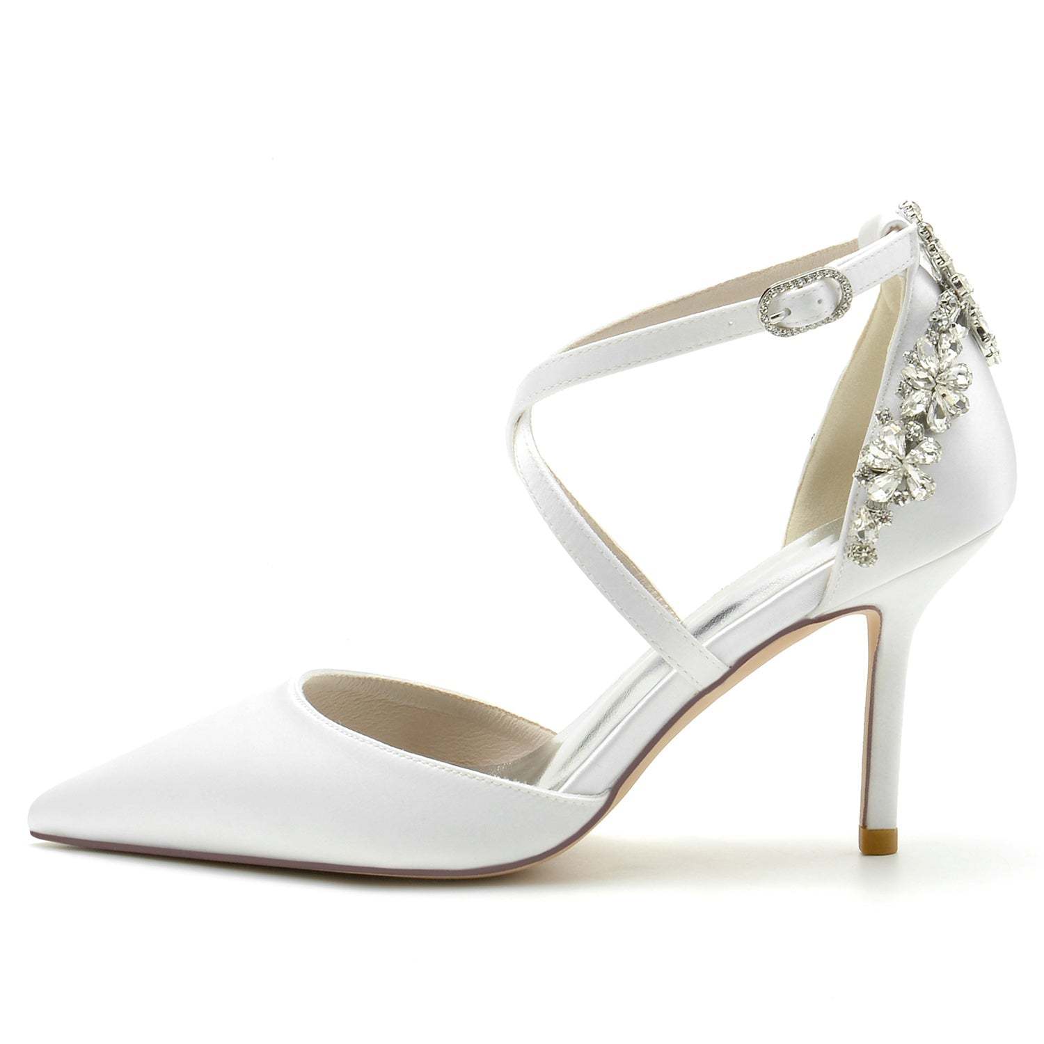 Bridal Stiletto Shoes for Women with Crystal Straps and Pointed Toe