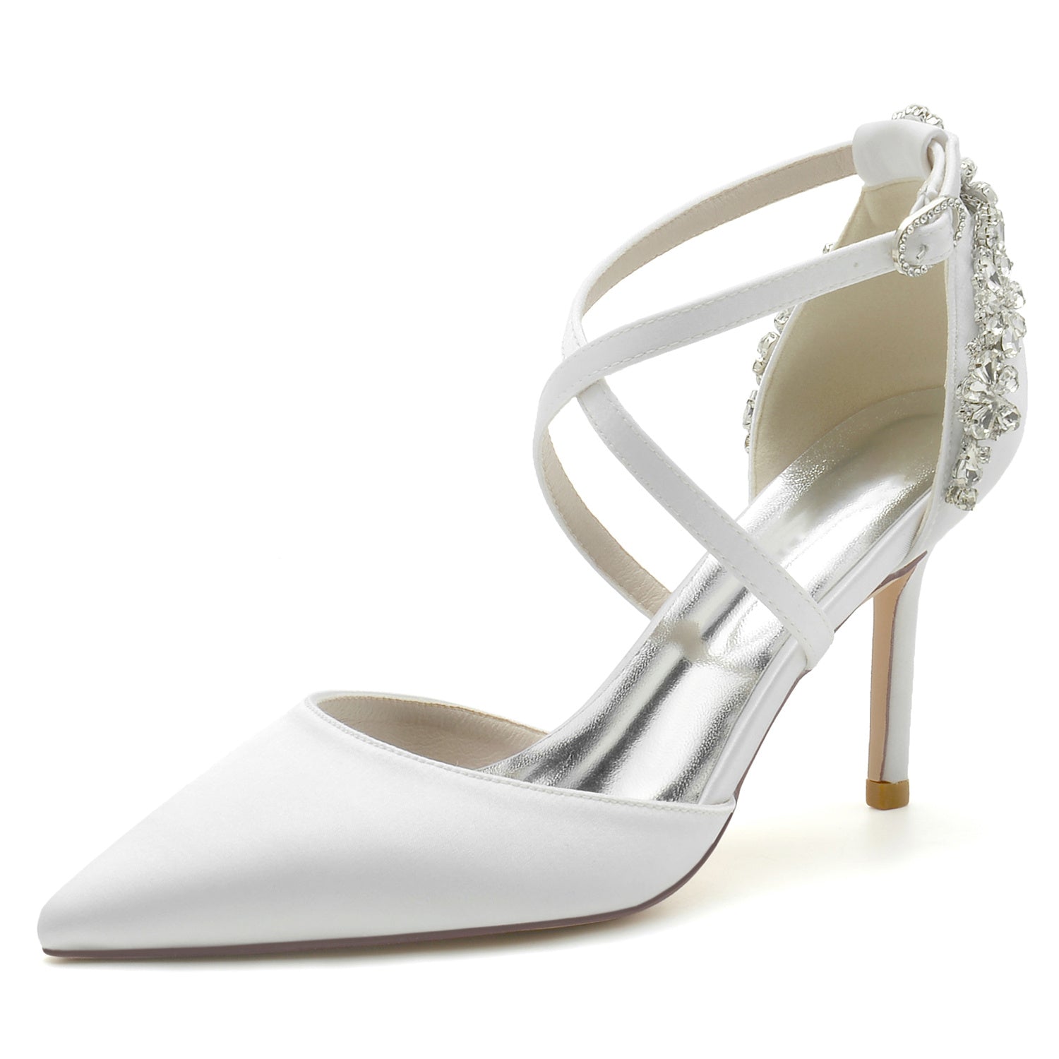 Bridal Stiletto Shoes for Women with Crystal Straps and Pointed Toe