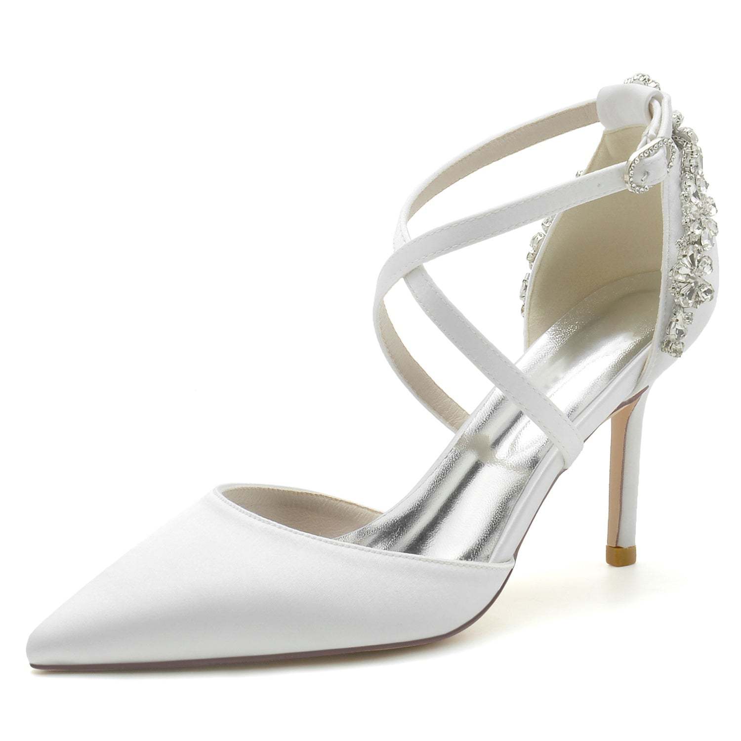 Bridal Stiletto Shoes for Women with Crystal Straps and Pointed Toe