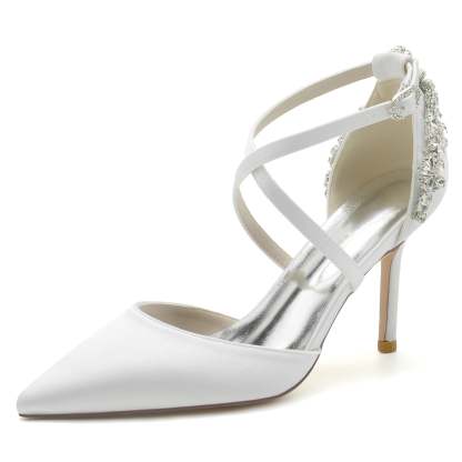 Bridal Stiletto Shoes for Women with Crystal Straps and Pointed Toe