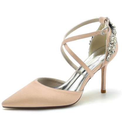 Bridal Stiletto Shoes for Women with Crystal Straps and Pointed Toe