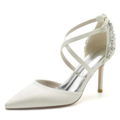 Bridal Stiletto Shoes for Women with Crystal Straps and Pointed Toe