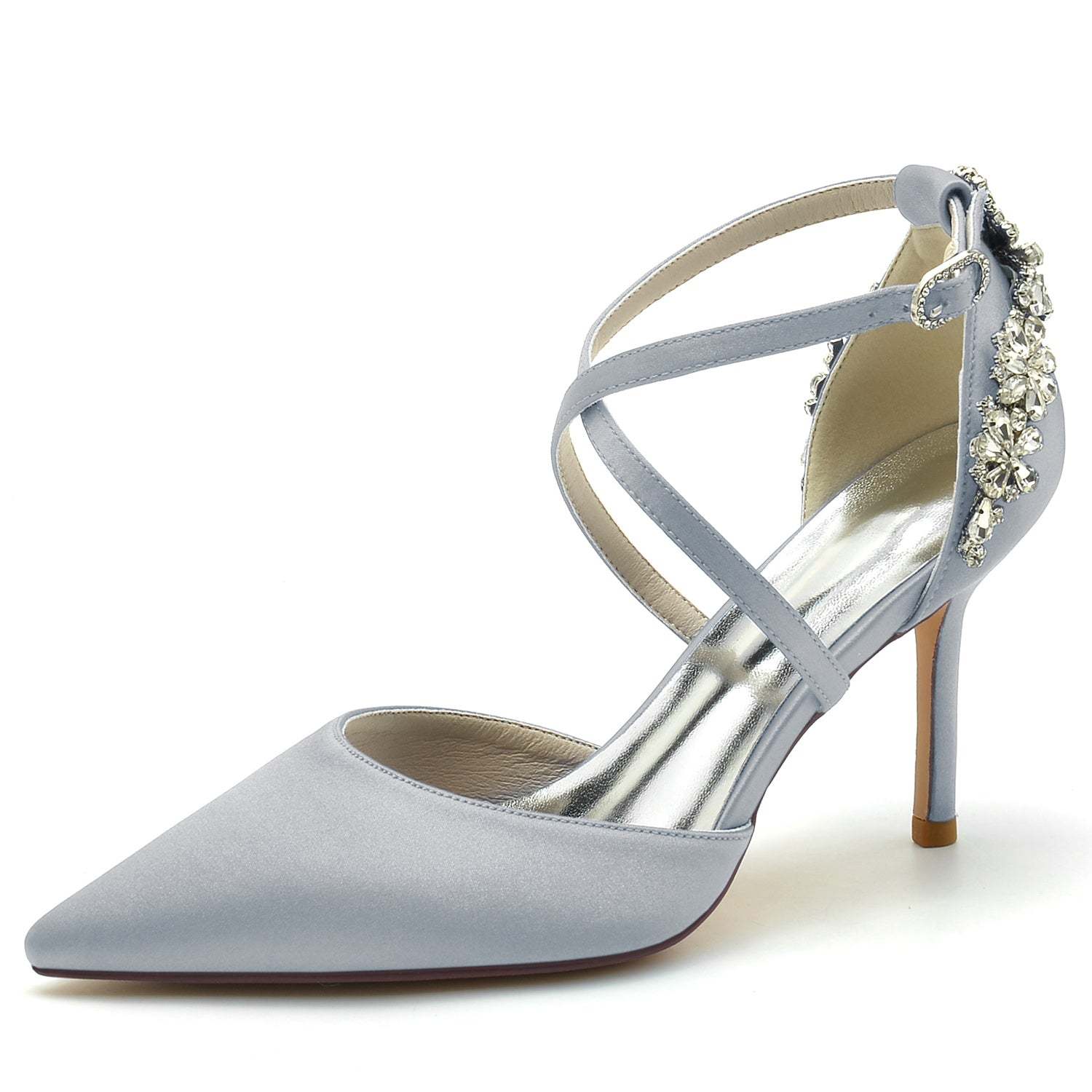 Bridal Stiletto Shoes for Women with Crystal Straps and Pointed Toe