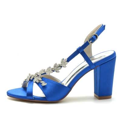 Bridal Shoes for Women with Rhinestone Peep Toe and Chunky Buckled Ankle Strap