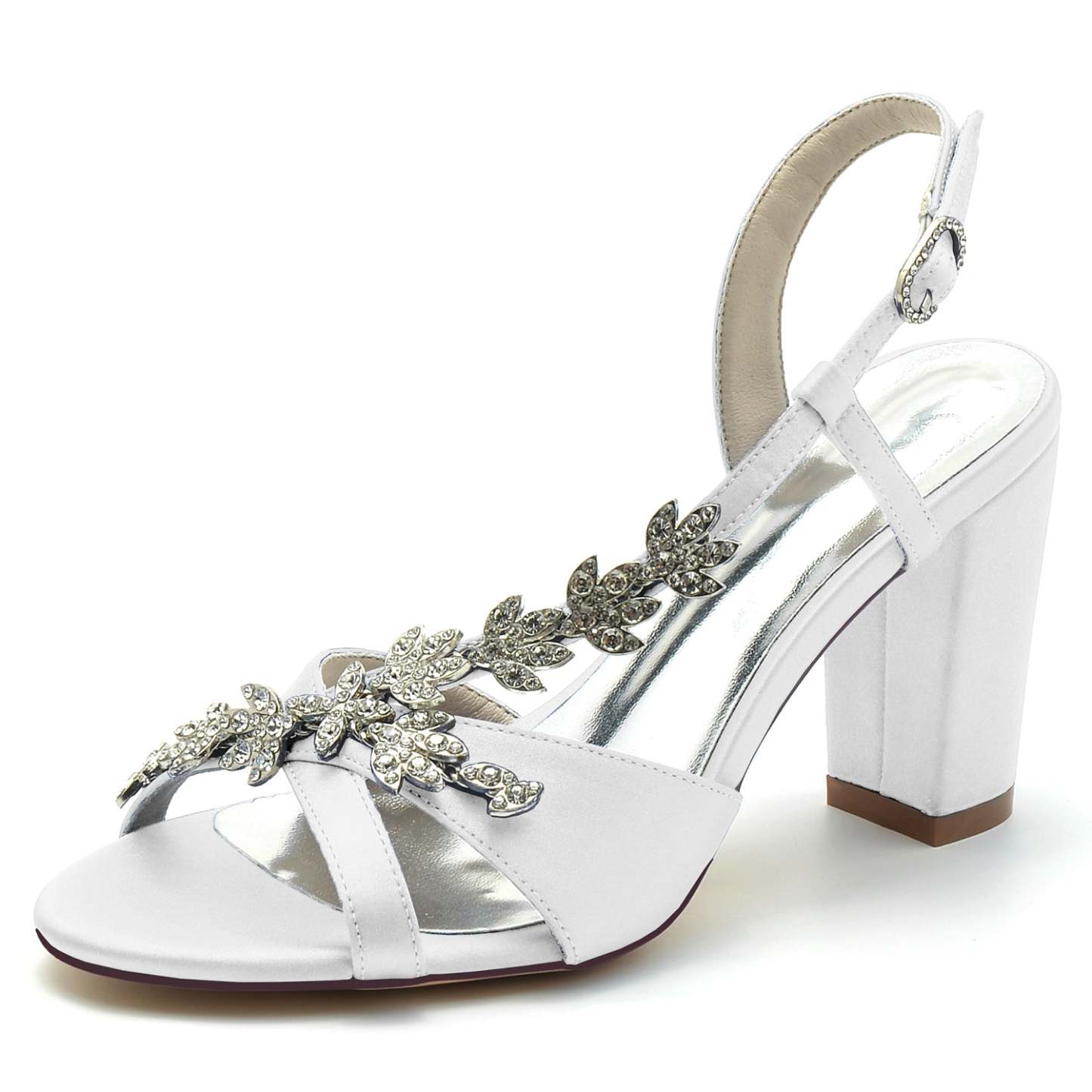 Bridal Shoes for Women with Rhinestone Peep Toe and Chunky Buckled Ankle Strap