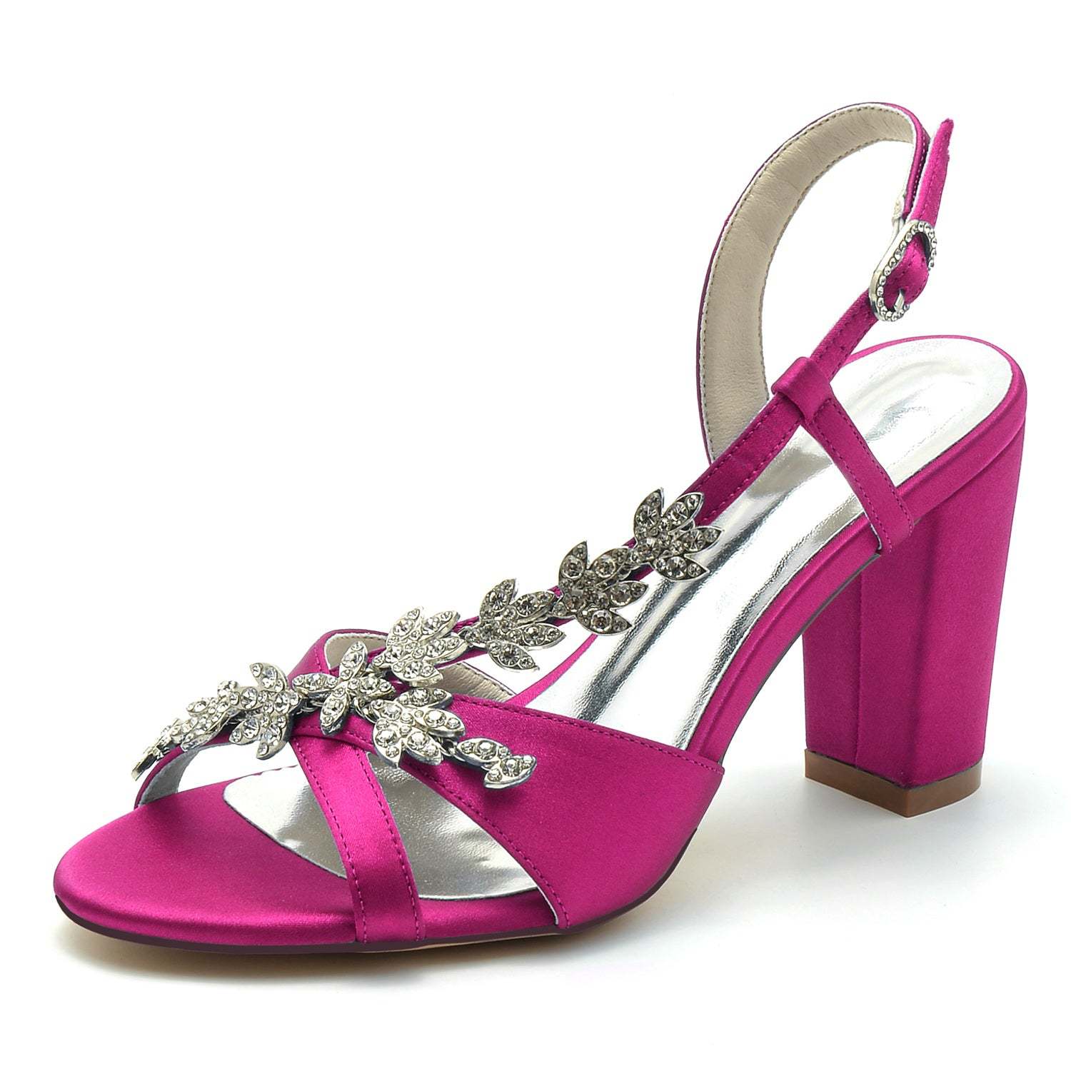 Bridal Shoes for Women with Rhinestone Peep Toe and Chunky Buckled Ankle Strap