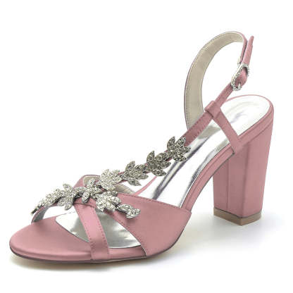 Bridal Shoes for Women with Rhinestone Peep Toe and Chunky Buckled Ankle Strap