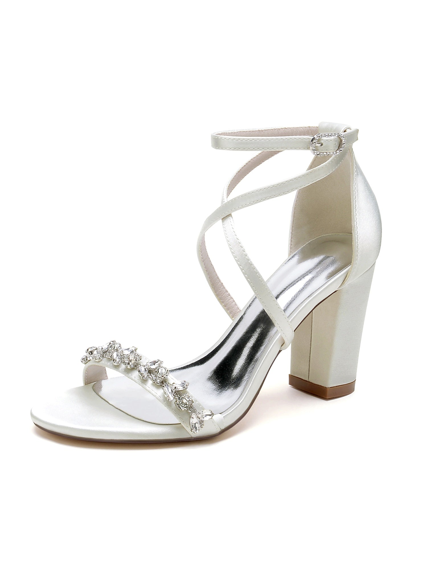 Bridal High Heel Open Toe Wedding Shoes for Women with Rhinestones