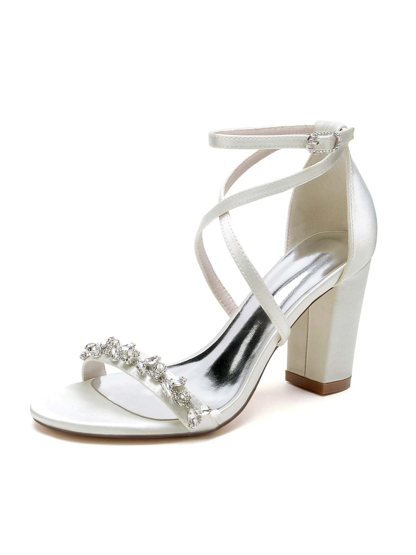 Bridal High Heel Open Toe Wedding Shoes for Women with Rhinestones