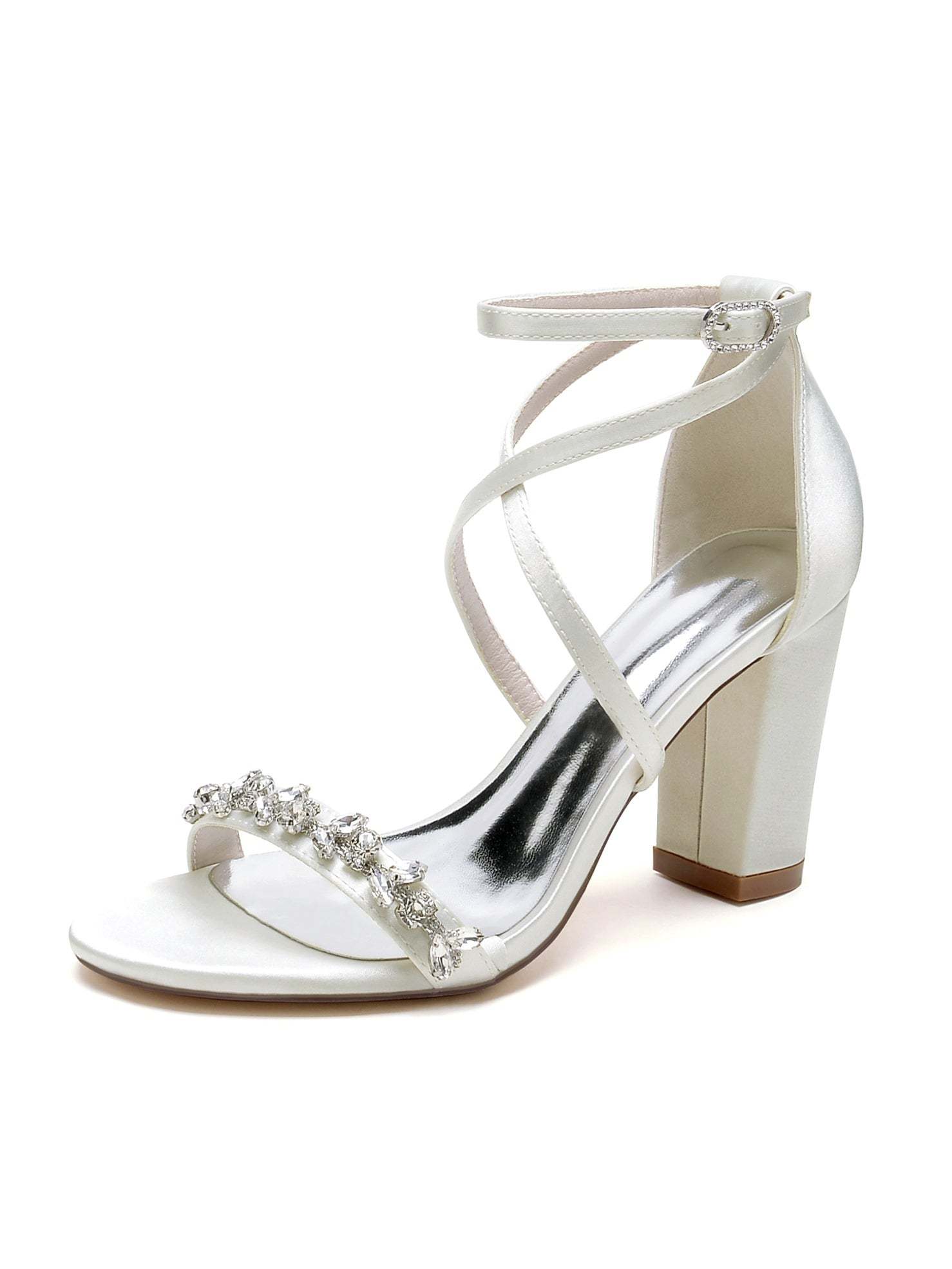 Bridal High Heel Open Toe Wedding Shoes for Women with Rhinestones
