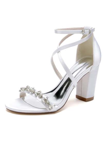 Bridal High Heel Open Toe Wedding Shoes for Women with Rhinestones