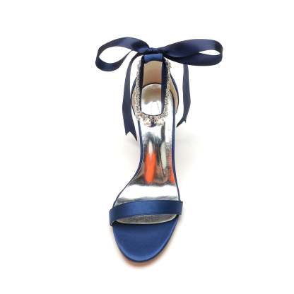 Bridal Shoes for Women with Open Toe Chunky Heel and Rhinestone Bow Buckle