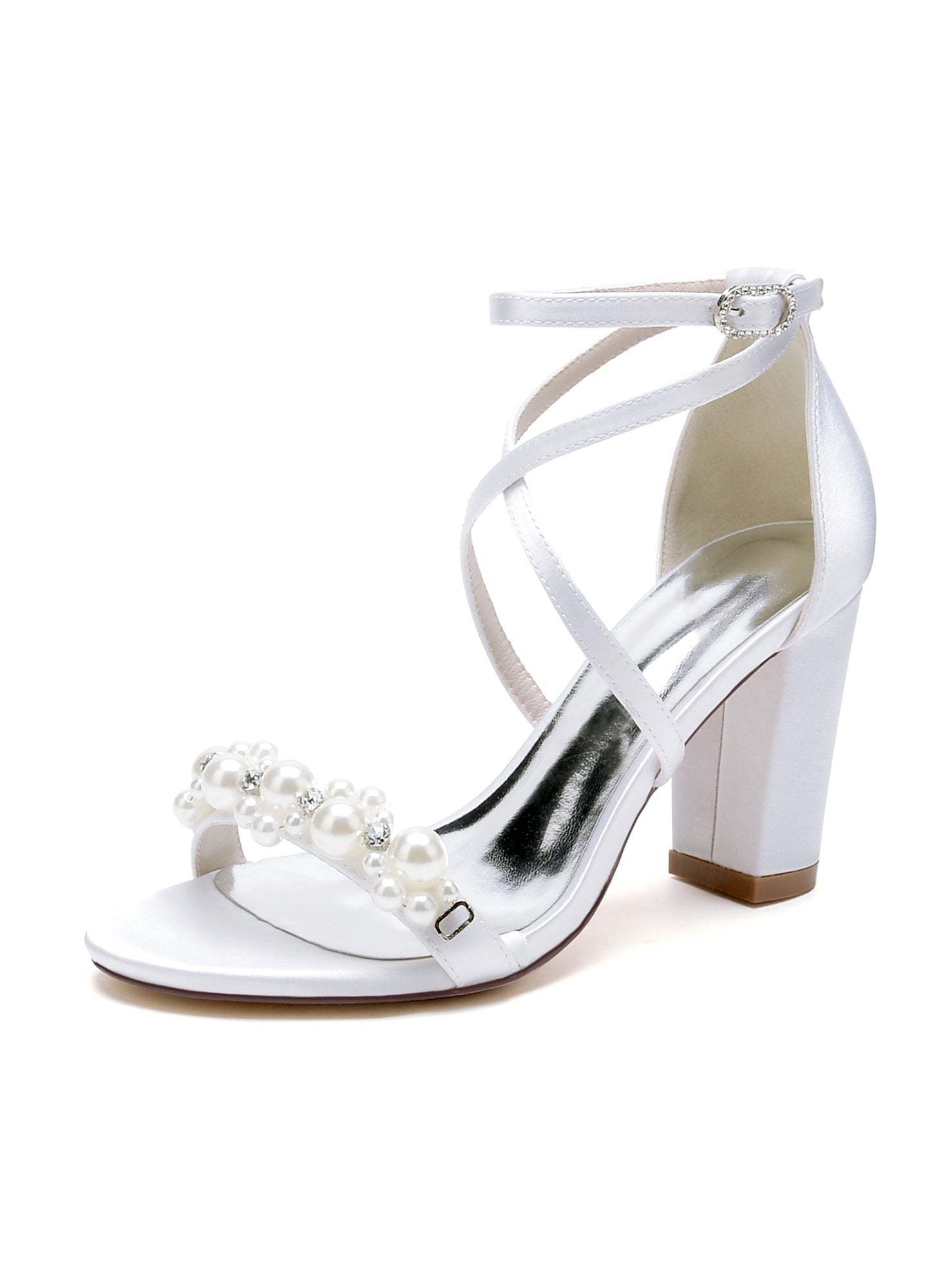 Bridal High Heel Open Toe Wedding Shoes with Rhinestones for Women