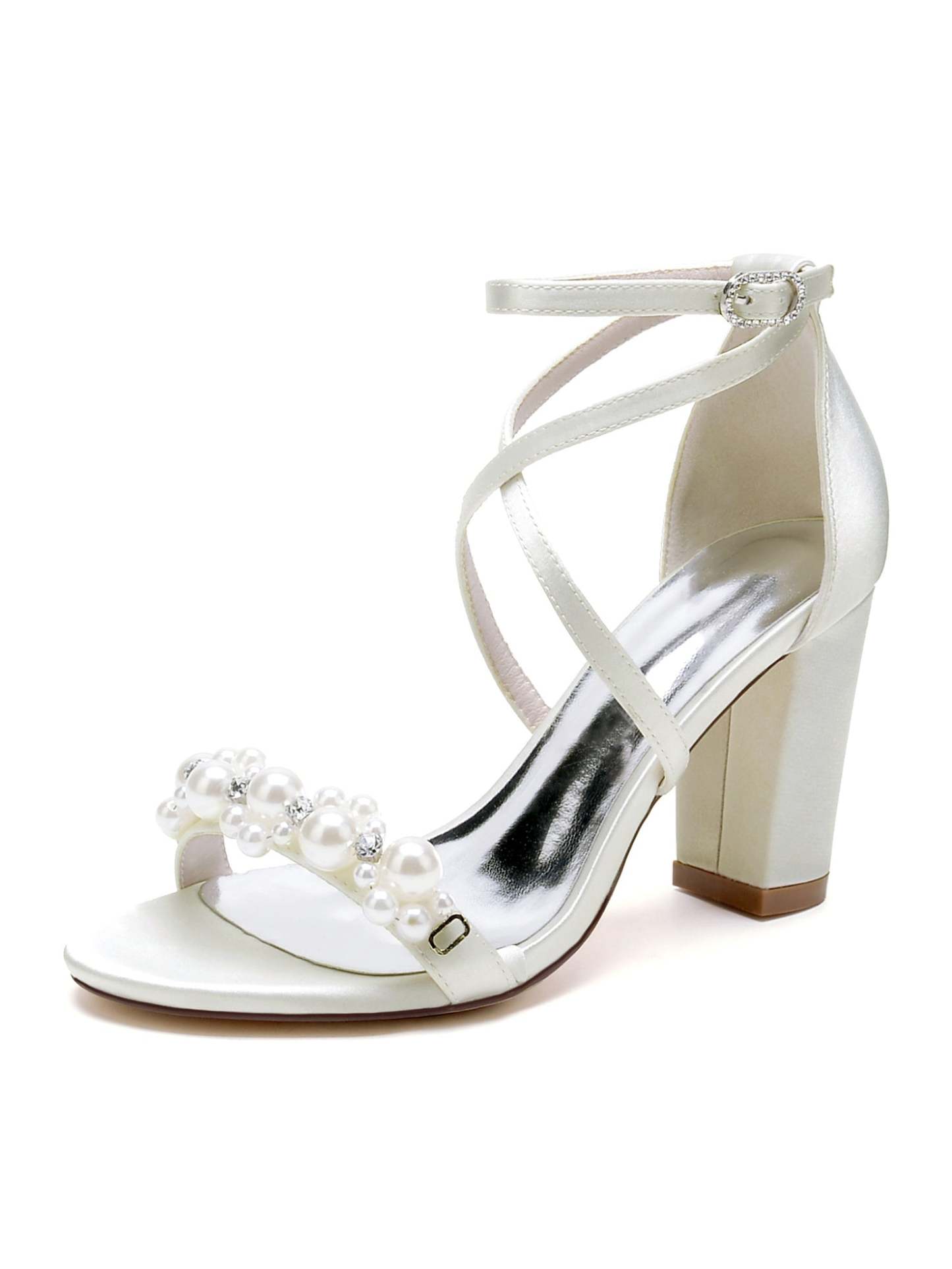 Bridal High Heel Open Toe Wedding Shoes with Rhinestones for Women