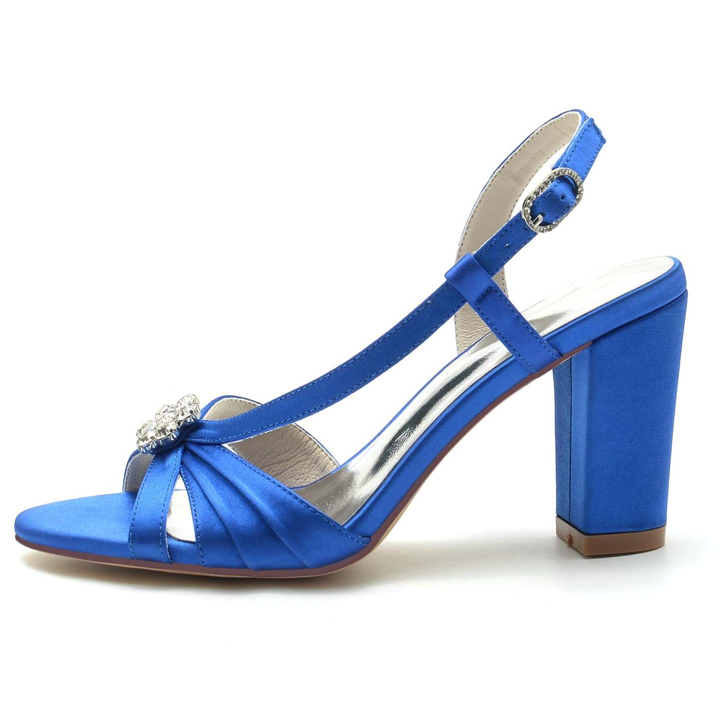 Bridal Shoes for Women with Crystal Flower and Buckle on Chunky Heel