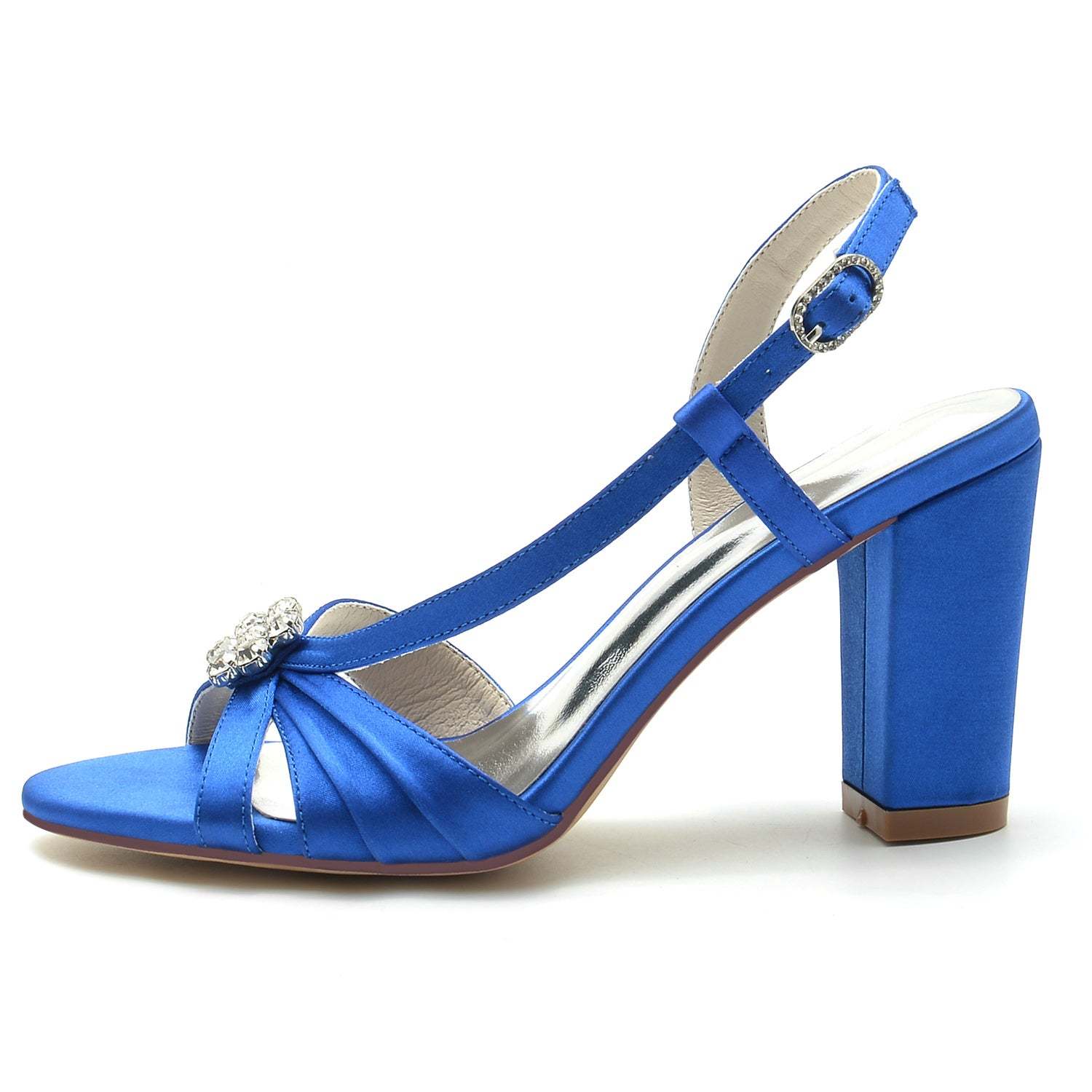 Bridal Shoes for Women with Crystal Flower and Buckle on Chunky Heel