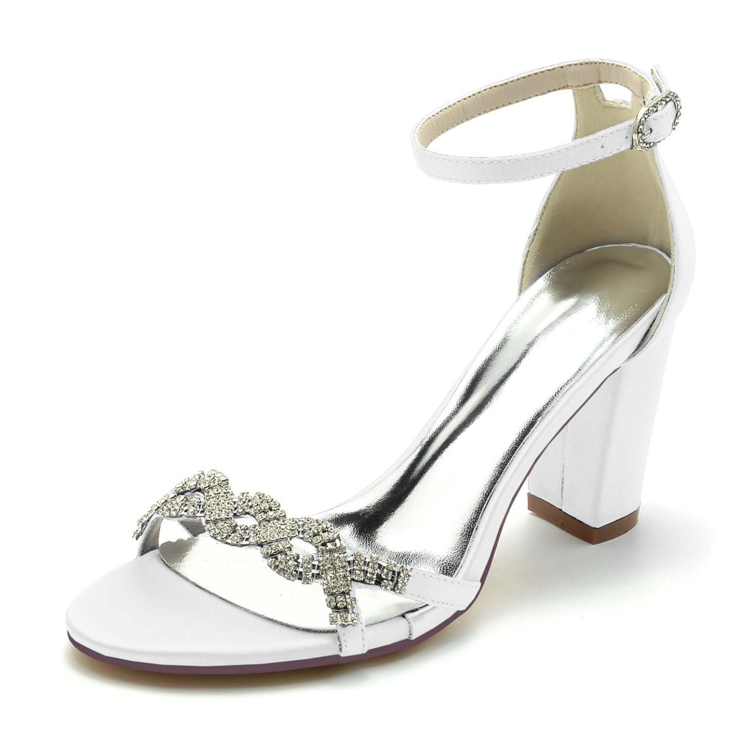Bridal Shoes for Women with Rhinestone Buckle and Block Heel
