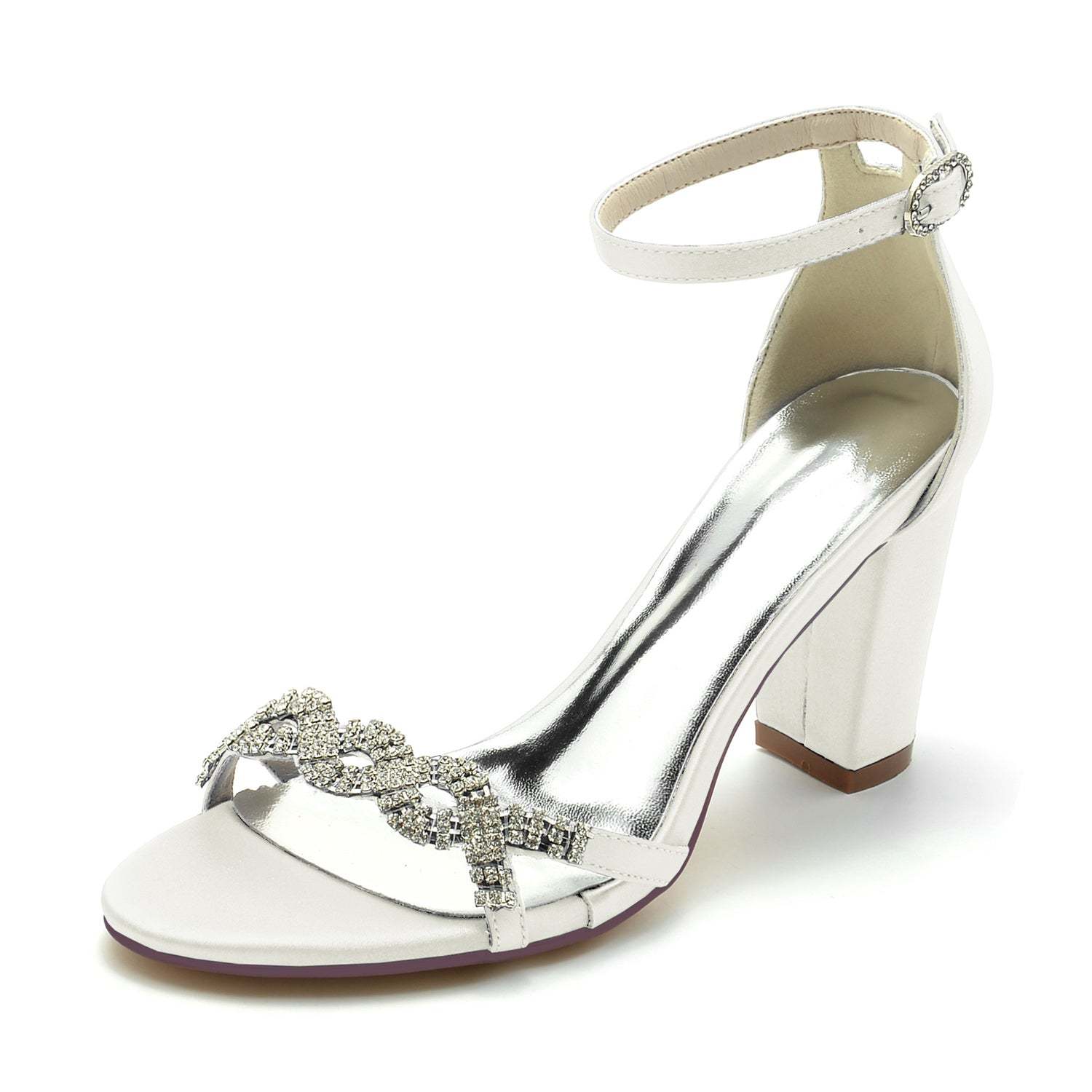 Bridal Shoes for Women with Rhinestone Buckle and Block Heel