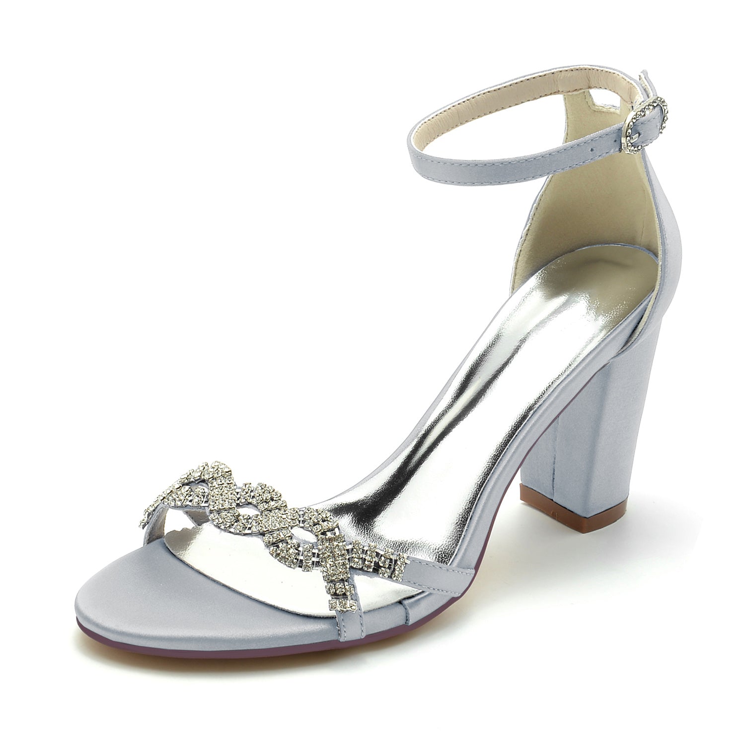 Bridal Shoes for Women with Rhinestone Buckle and Block Heel