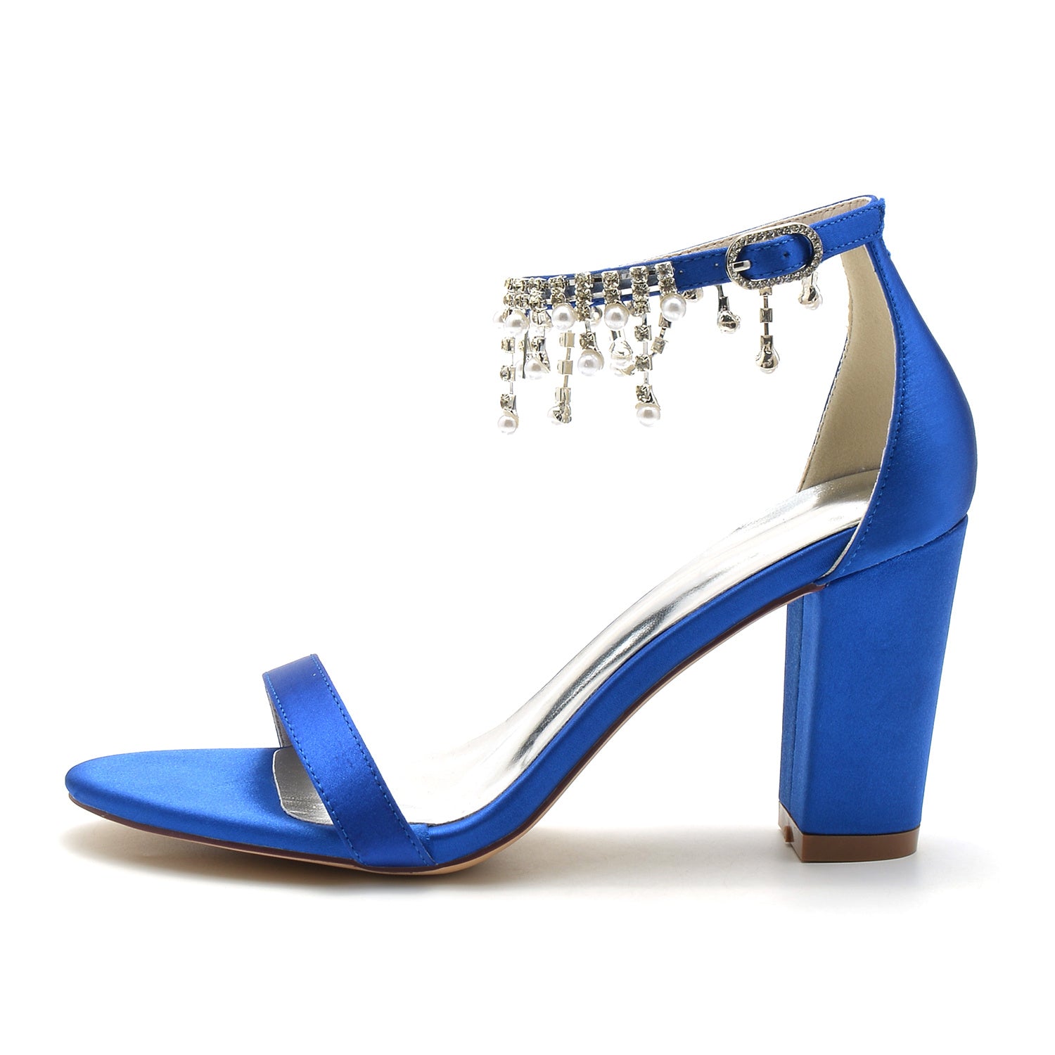 Bridal Shoes for Women with Peep Toe Chunky Heel Rhinestone Ankle Strap