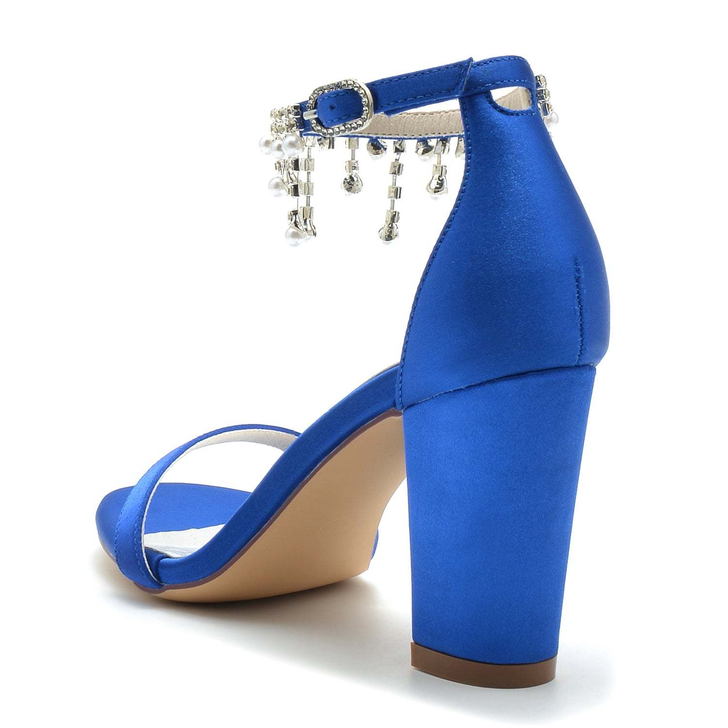 Bridal Shoes for Women with Peep Toe Chunky Heel Rhinestone Ankle Strap