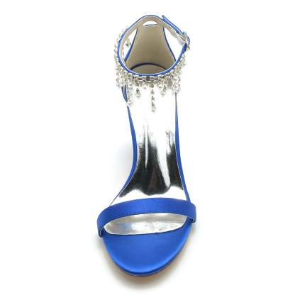 Bridal Shoes for Women with Peep Toe Chunky Heel Rhinestone Ankle Strap