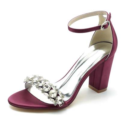 Bridal Peep Toe Ankle Strap Shoes for Women in Silk Satin with Rhinestones