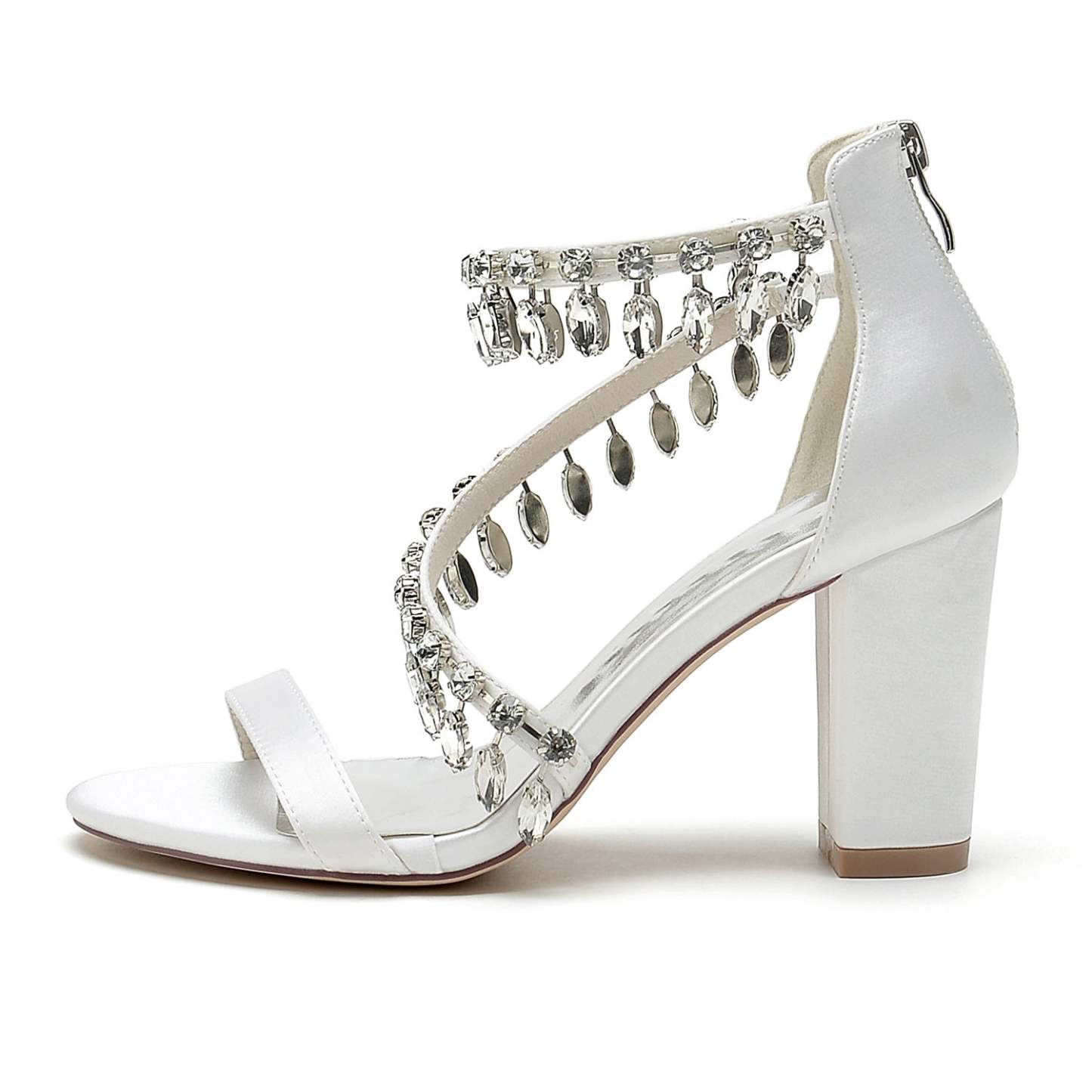 Bridal Shoes for Women with Peep Toe Chunky Heel and Rhinestone Buckle