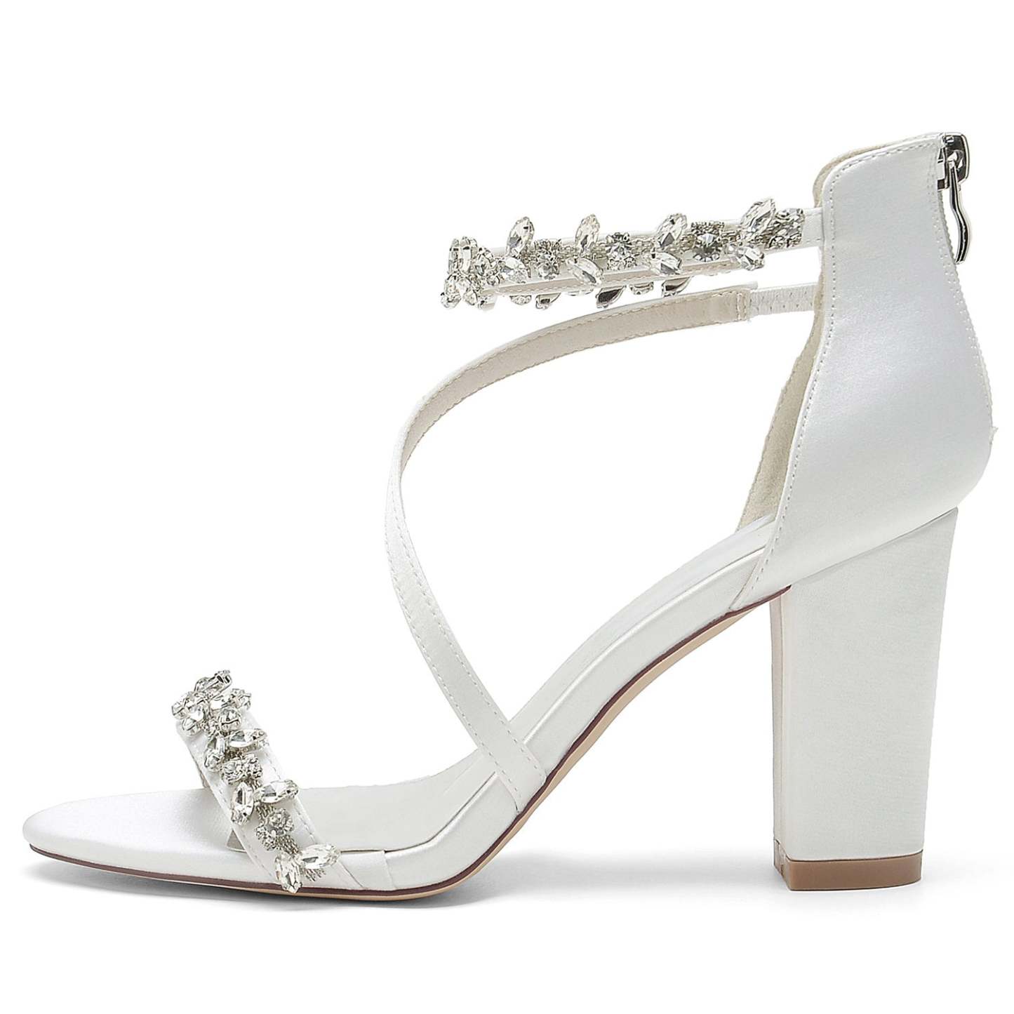 Bridal Shoes for Women with Black Peep Toe and Chunky Heel Featuring Rhinestone Buckle