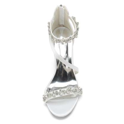 Bridal Shoes for Women with Black Peep Toe and Chunky Heel Featuring Rhinestone Buckle