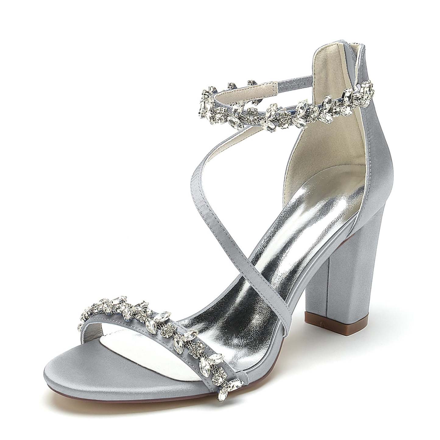 Bridal Shoes for Women with Black Peep Toe and Chunky Heel Featuring Rhinestone Buckle
