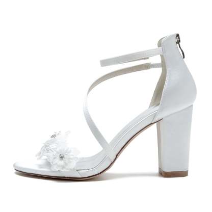 Bridal Satin Peep Toe Shoes with Flower and Buckle for Women