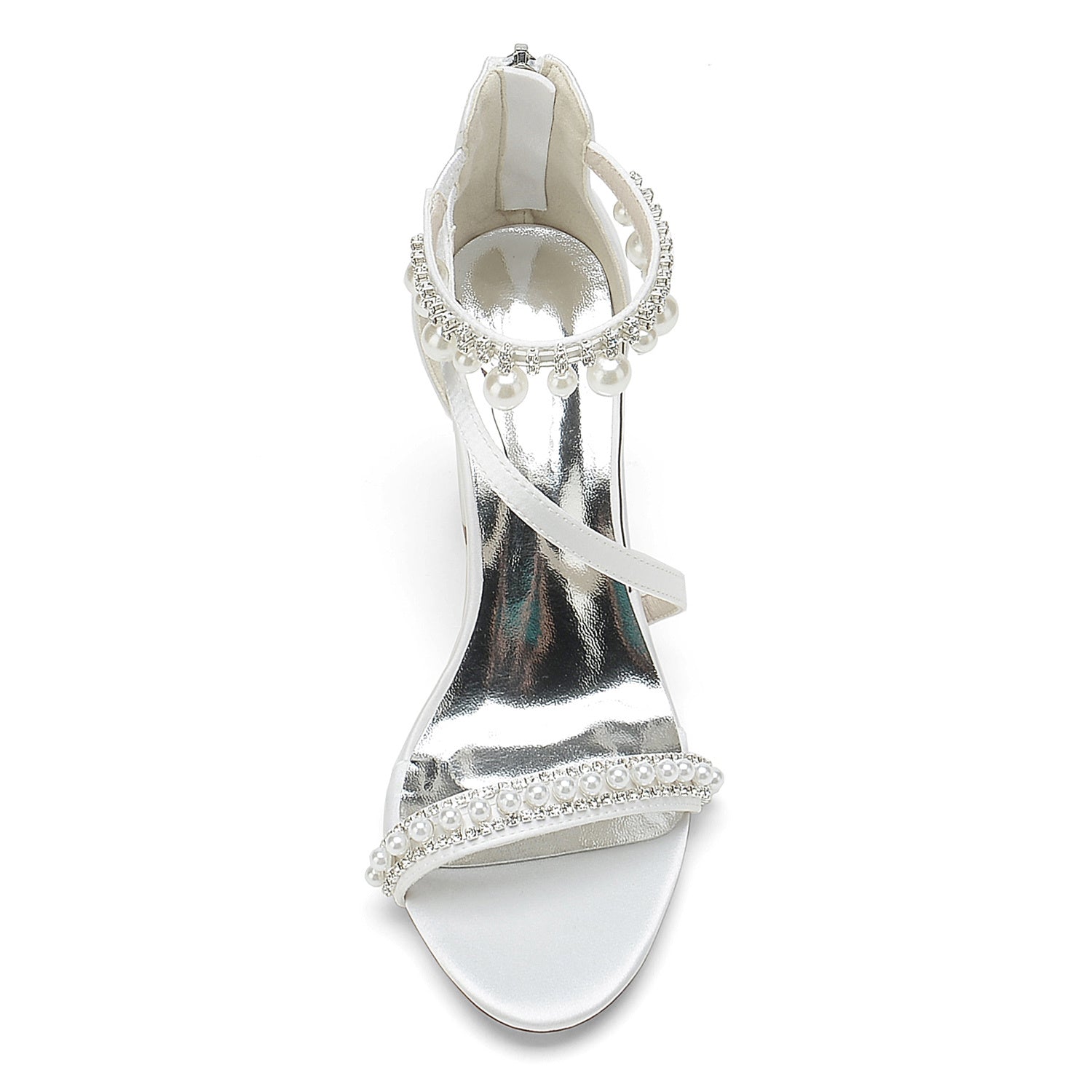 Bridal Shoes for Women with Open Toe Chunky Heel Rhinestone and Pearl Buckle