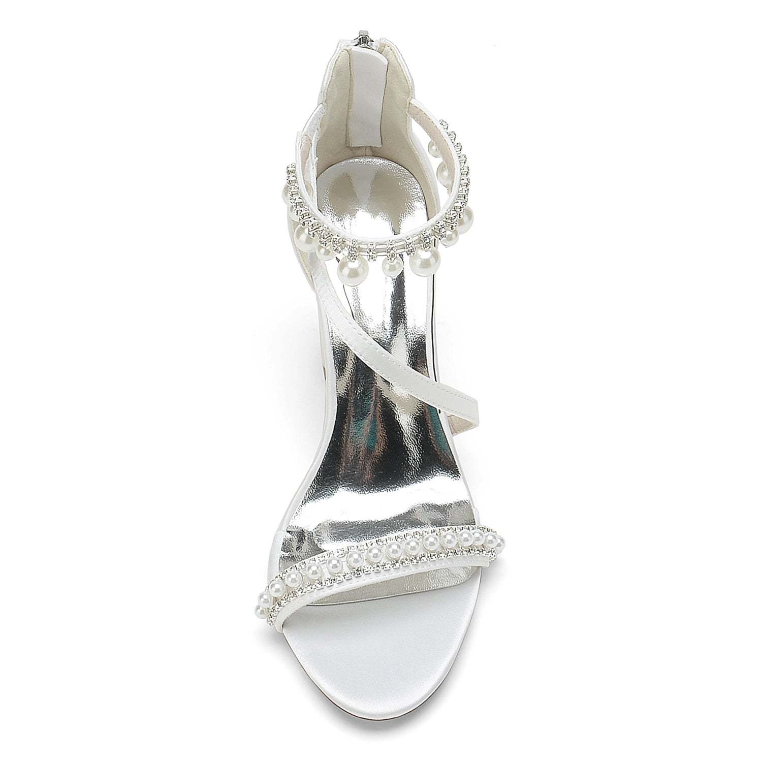 Bridal Shoes for Women with Open Toe Chunky Heel Rhinestone and Pearl Buckle