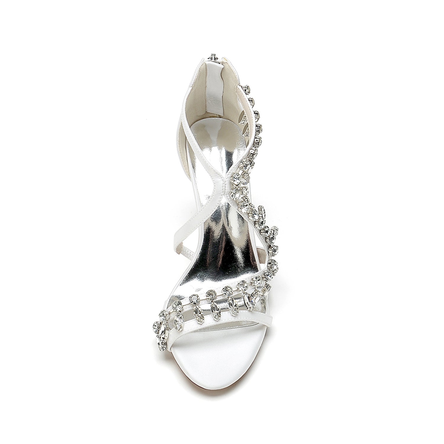 Bridal Shoes for Women with Open Toe Chunky Heel and Rhinestone Crossed Buckle