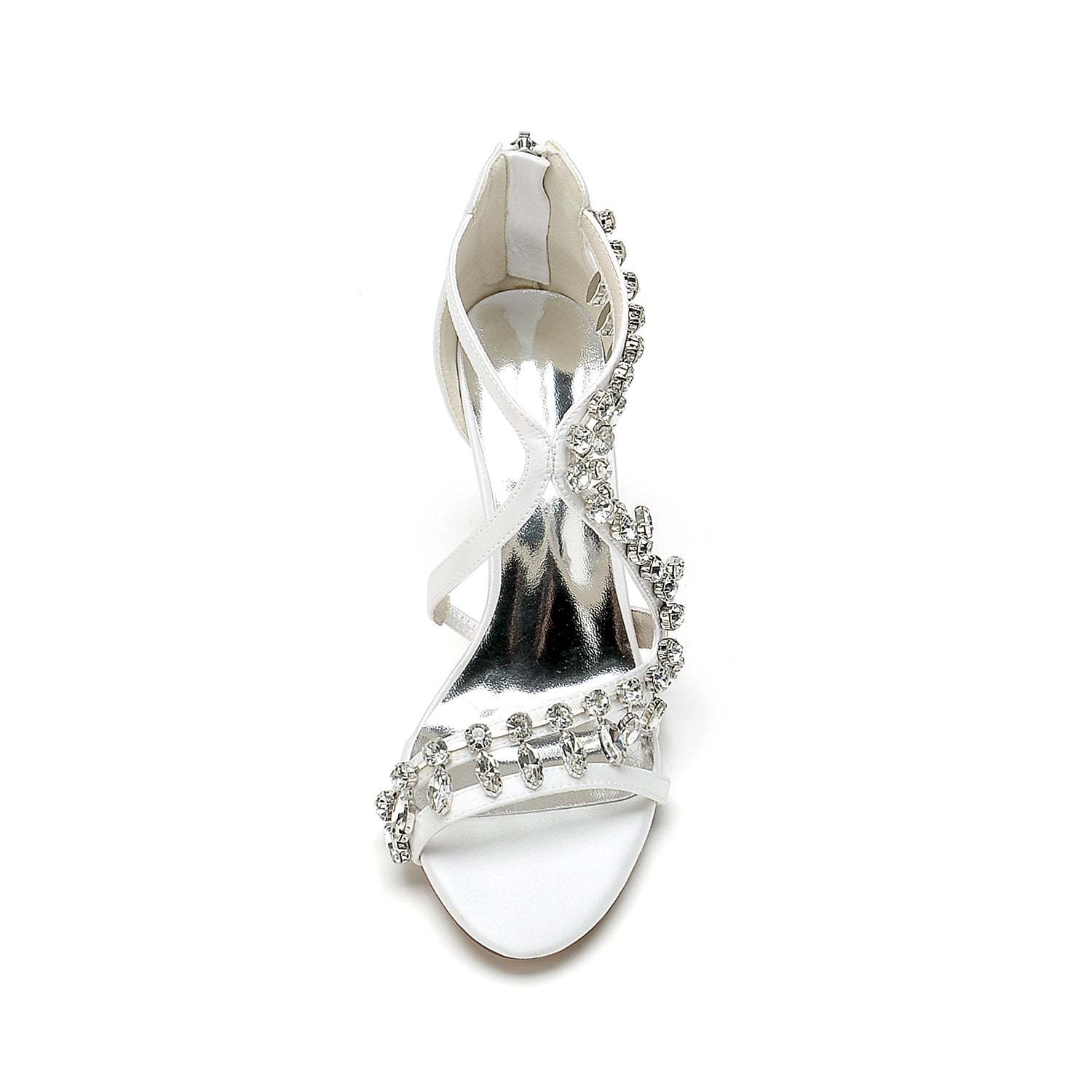 Bridal Shoes for Women with Open Toe Chunky Heel and Rhinestone Crossed Buckle