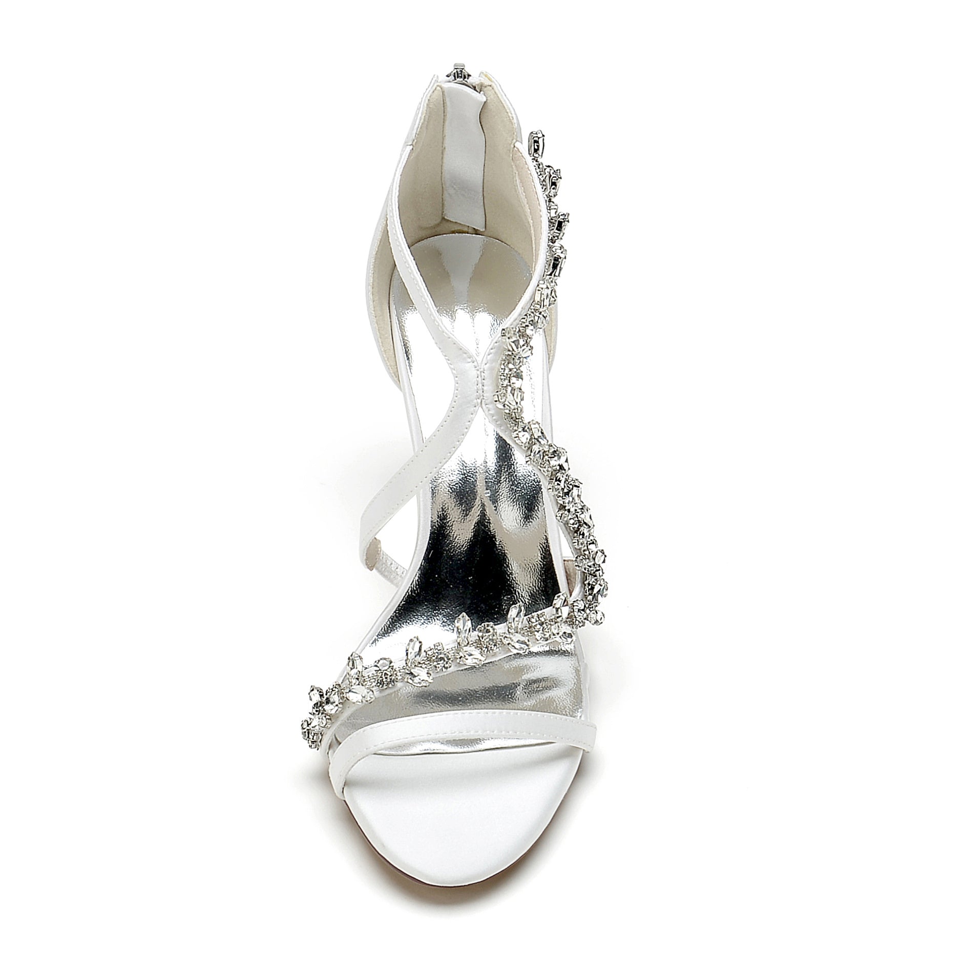 Bridal Shoes for Women with White Crossed Rhinestone Open Toe and Chunky Heel