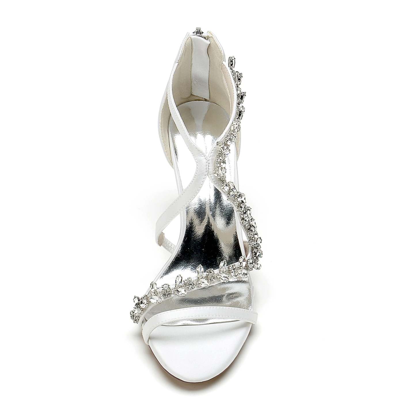 Bridal Shoes for Women with White Crossed Rhinestone Open Toe and Chunky Heel