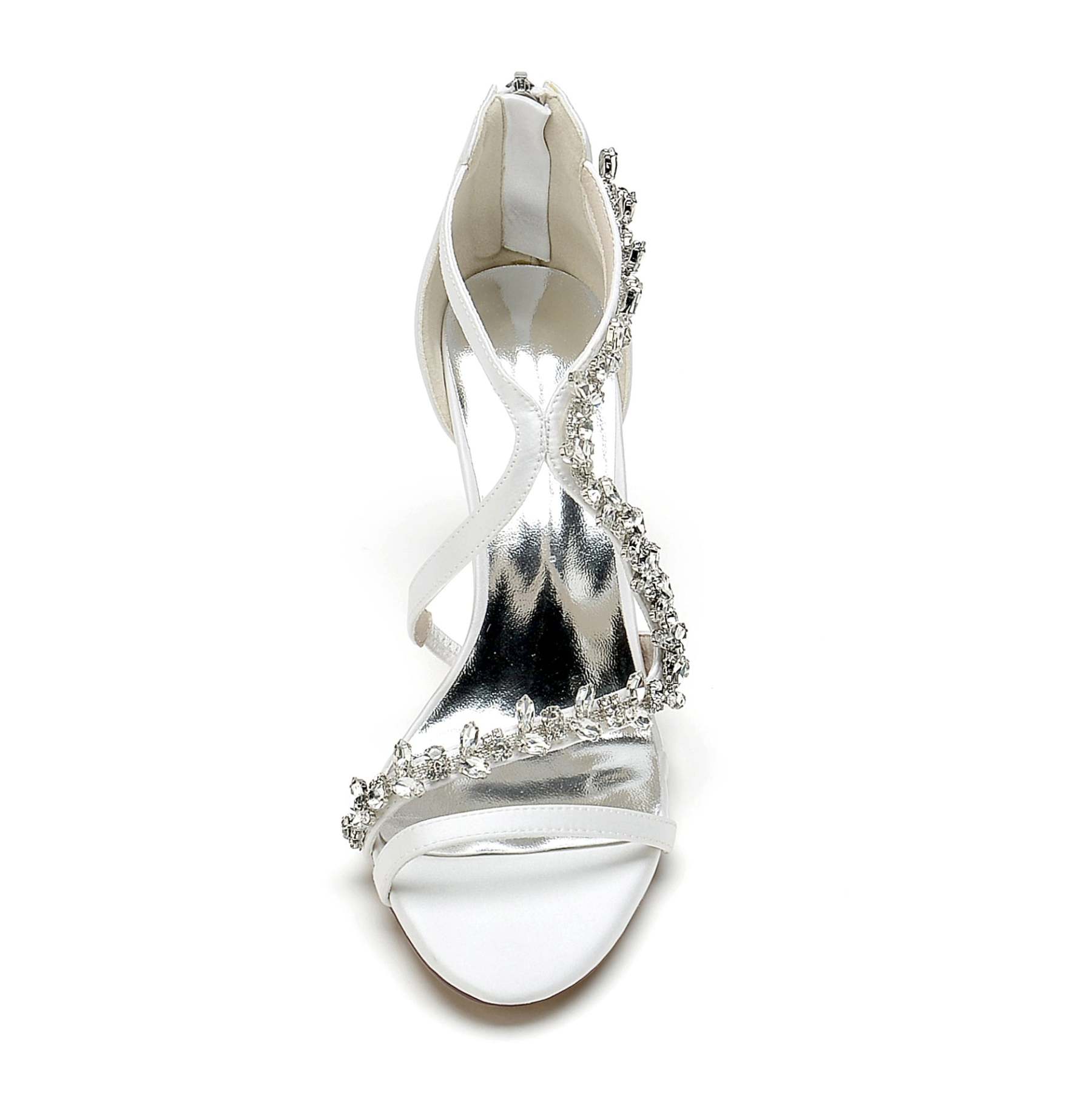 Bridal Shoes for Women with White Crossed Rhinestone Open Toe and Chunky Heel