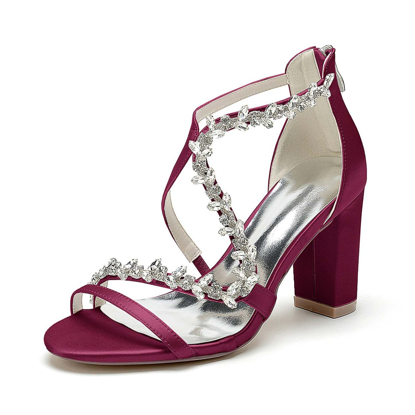 Bridal Shoes for Women with White Crossed Rhinestone Open Toe and Chunky Heel